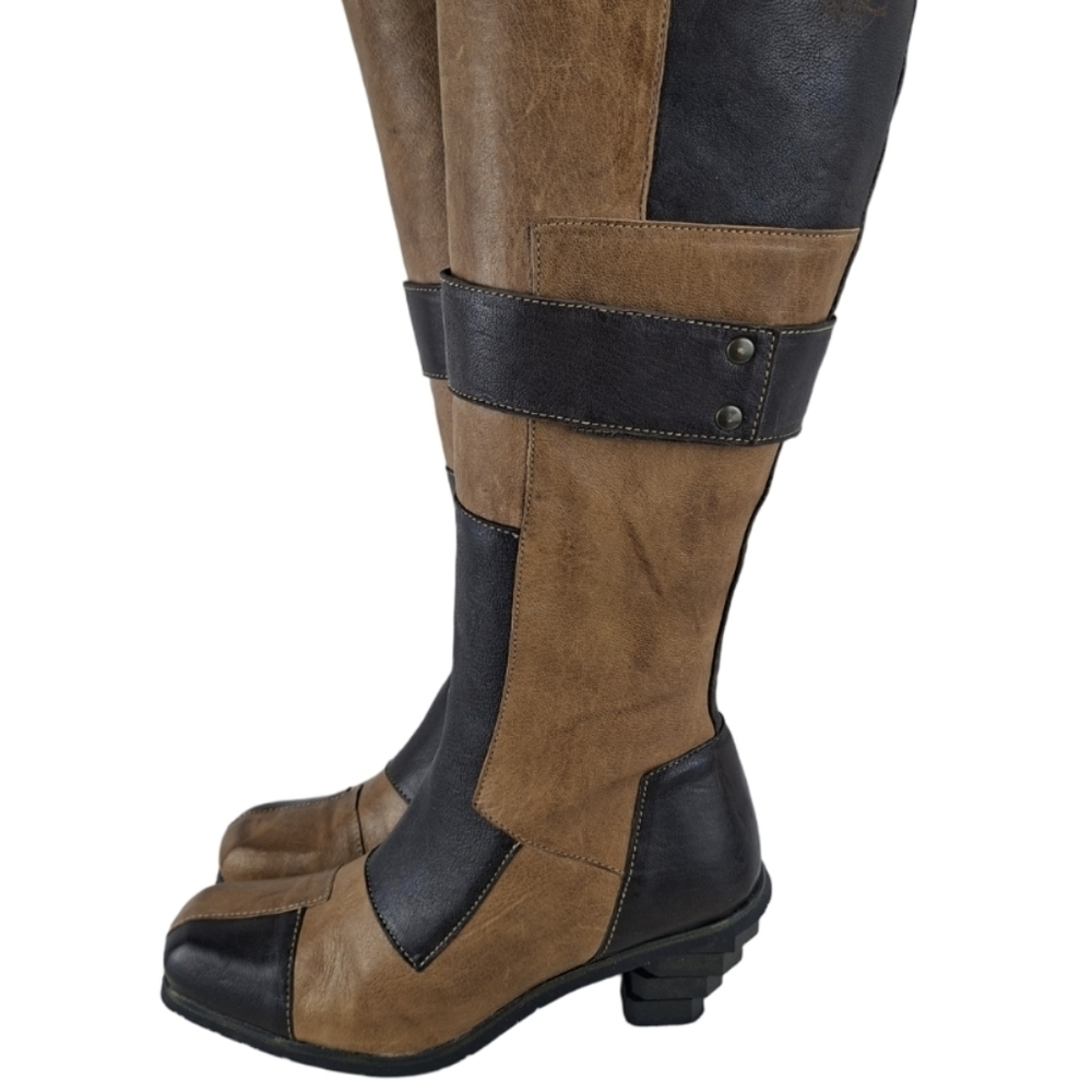 Eject Patchwork Colorblock Tall Leather Boots Size 38